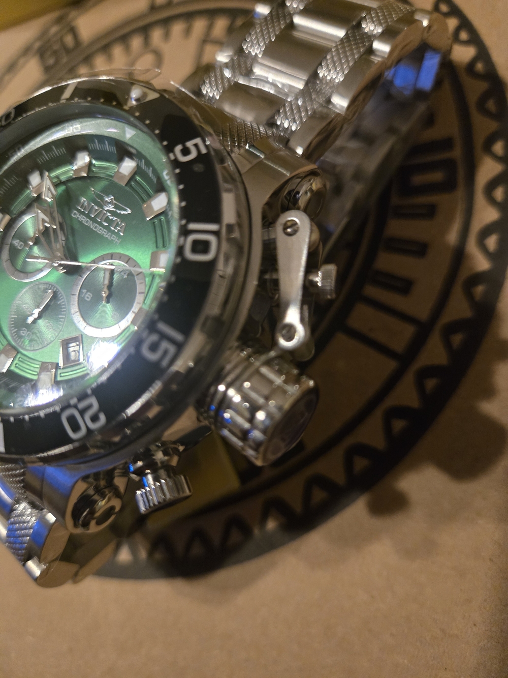 Invicta Coalition Night Hawk Green Dial Stainless Steel Watch - Bold Chronograph - Picture 3 of 5